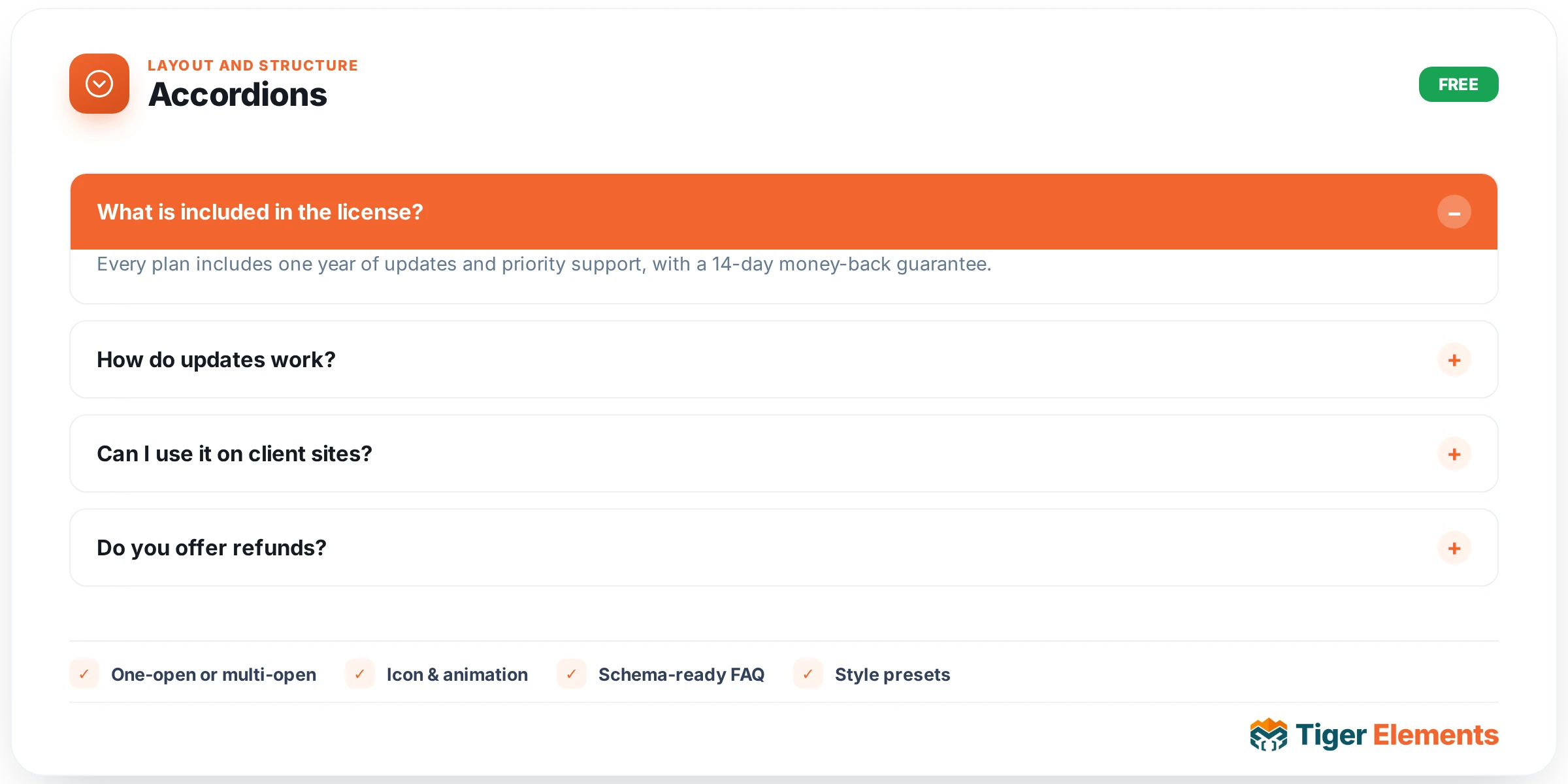 Accordions — features & options