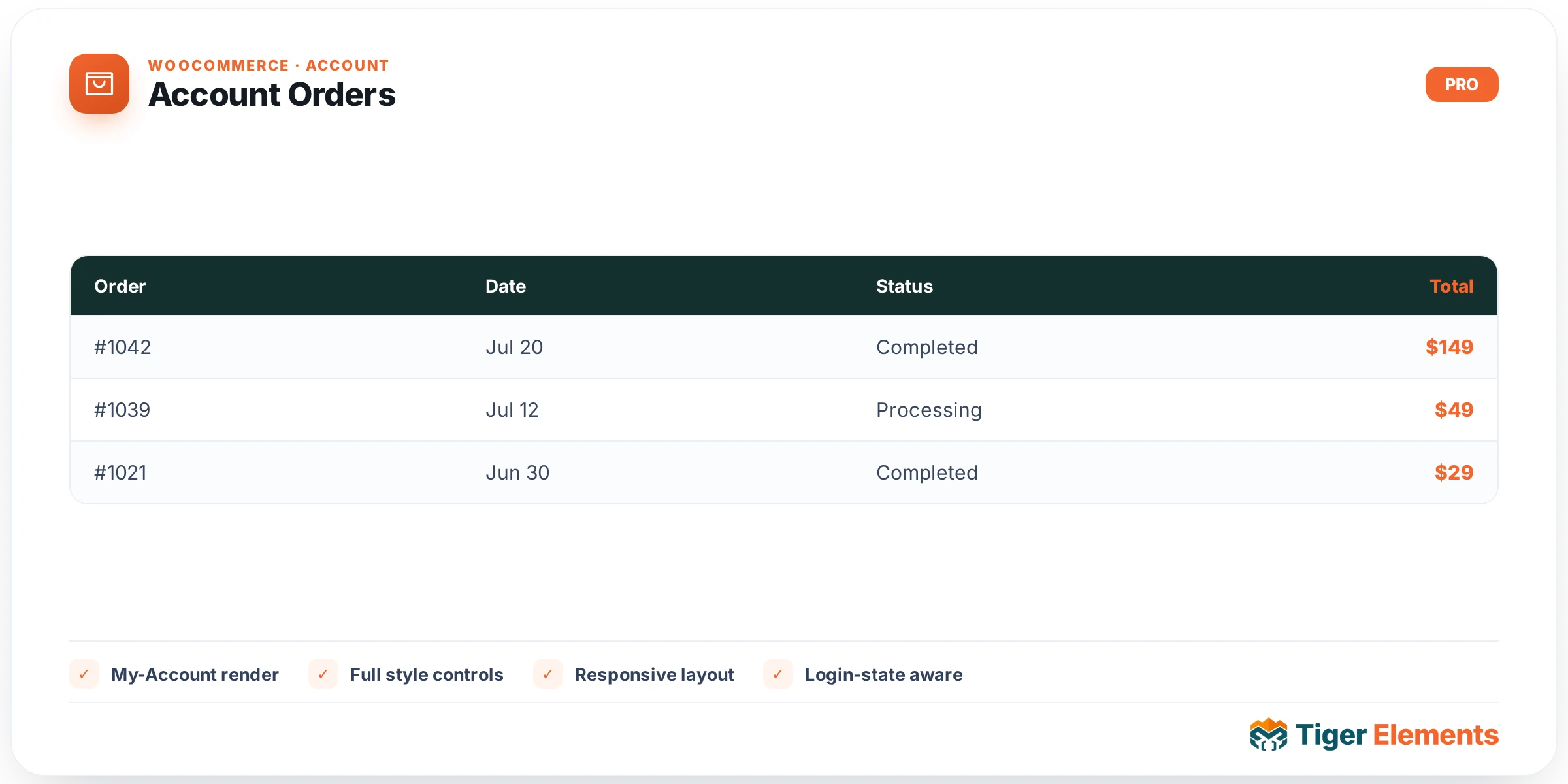 Account Orders — features & options