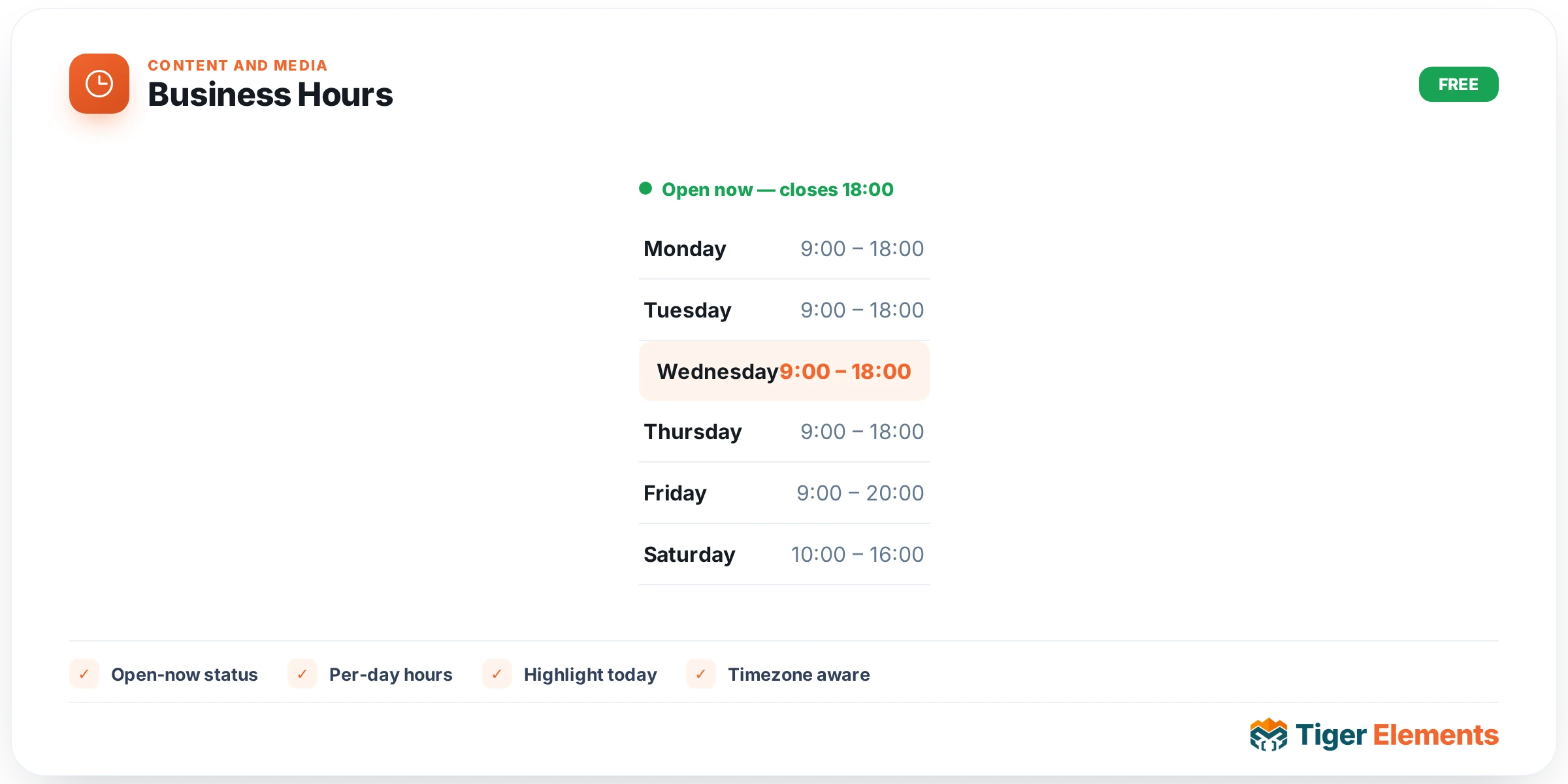 Business Hours — features & options