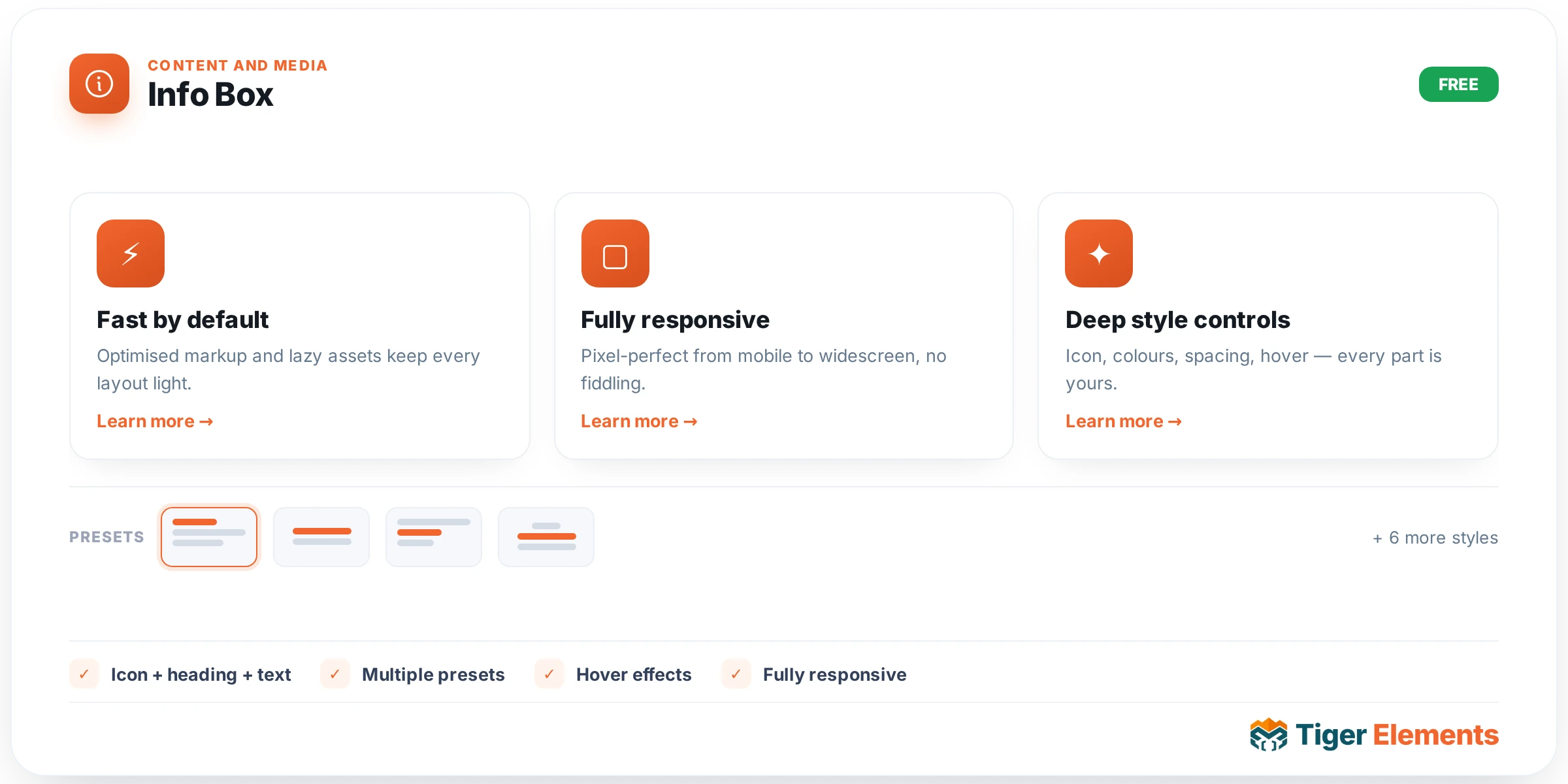 Info Box — features & options
