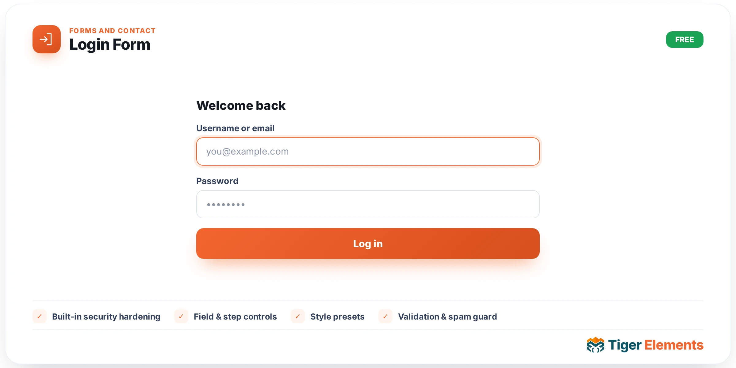 Login Form — features & options