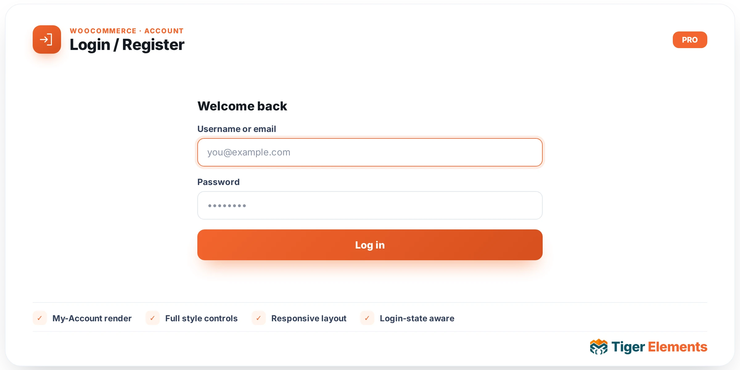 Login / Register — features & options