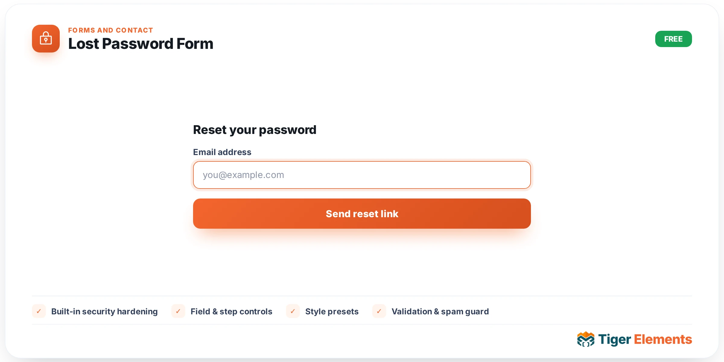 Lost Password Form — features & options