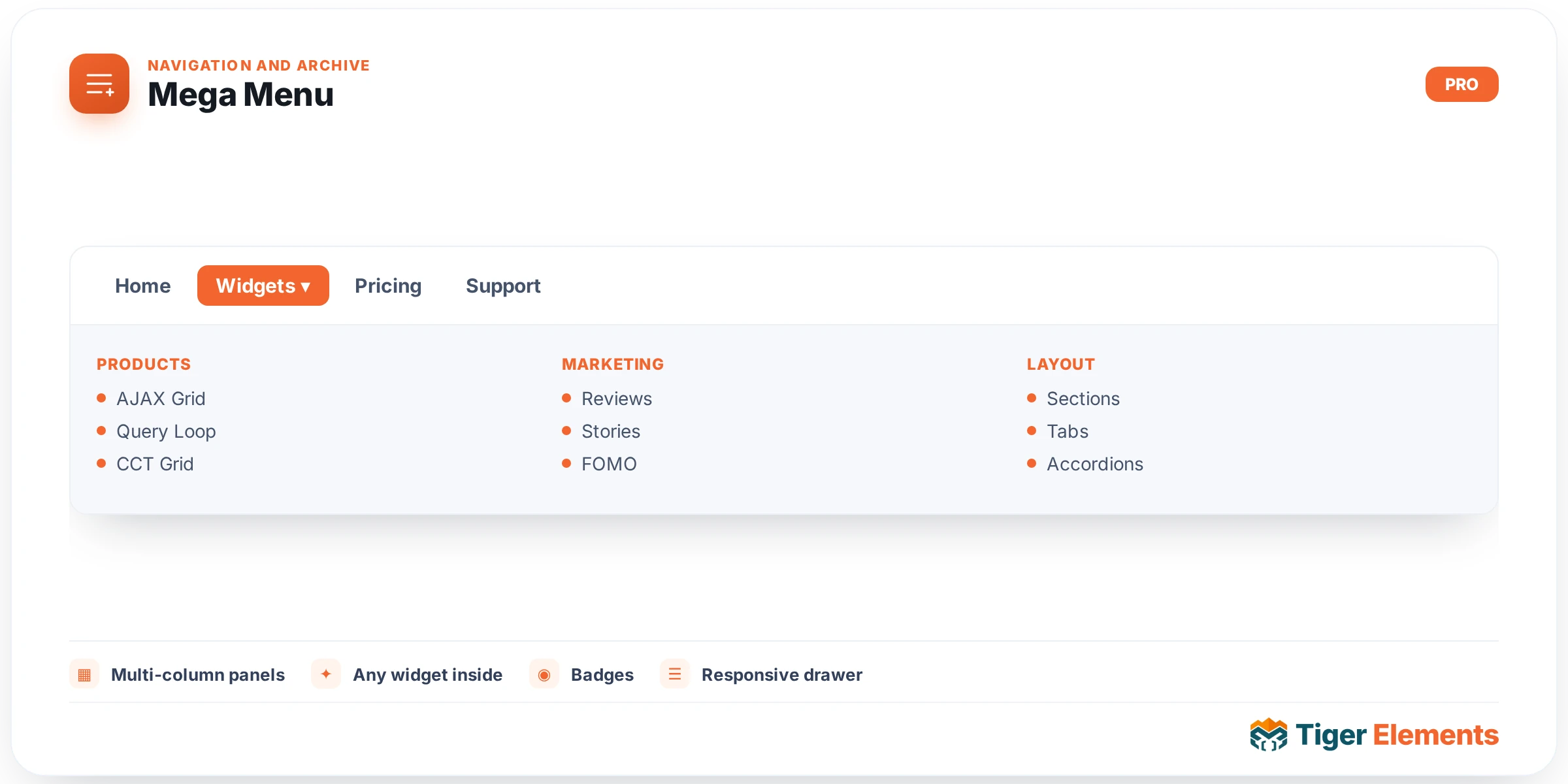 Mega Menu — features & options