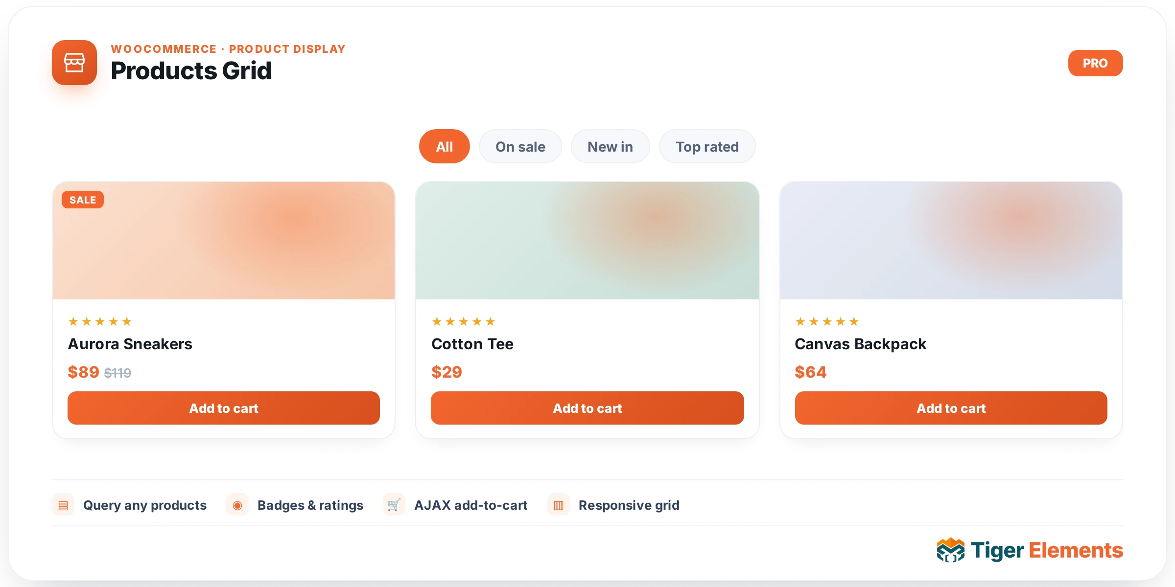 Products Grid — features & options