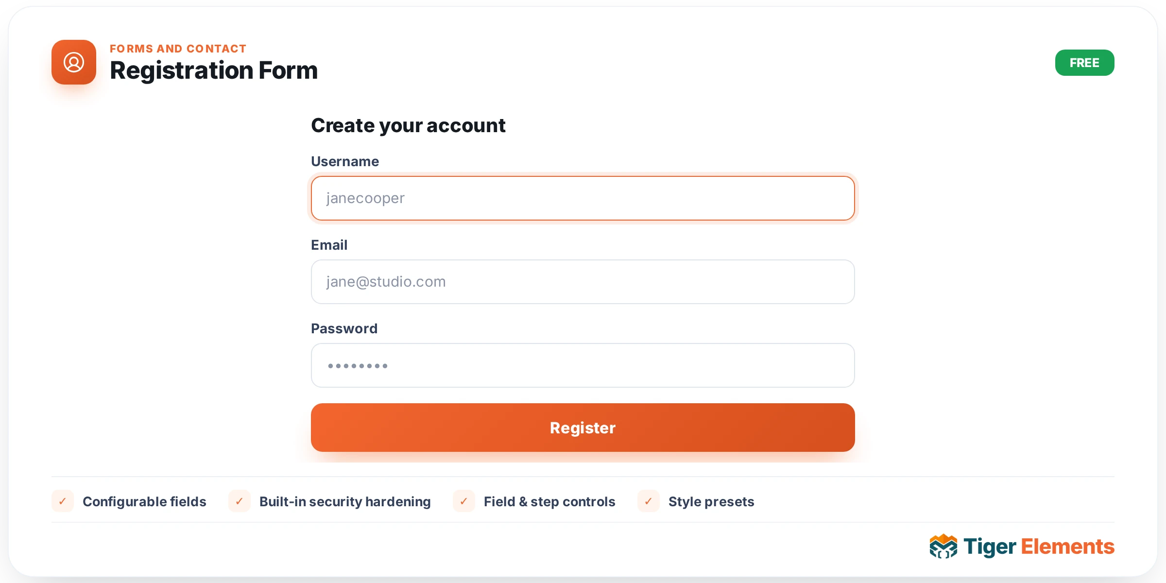 Registration Form — features & options