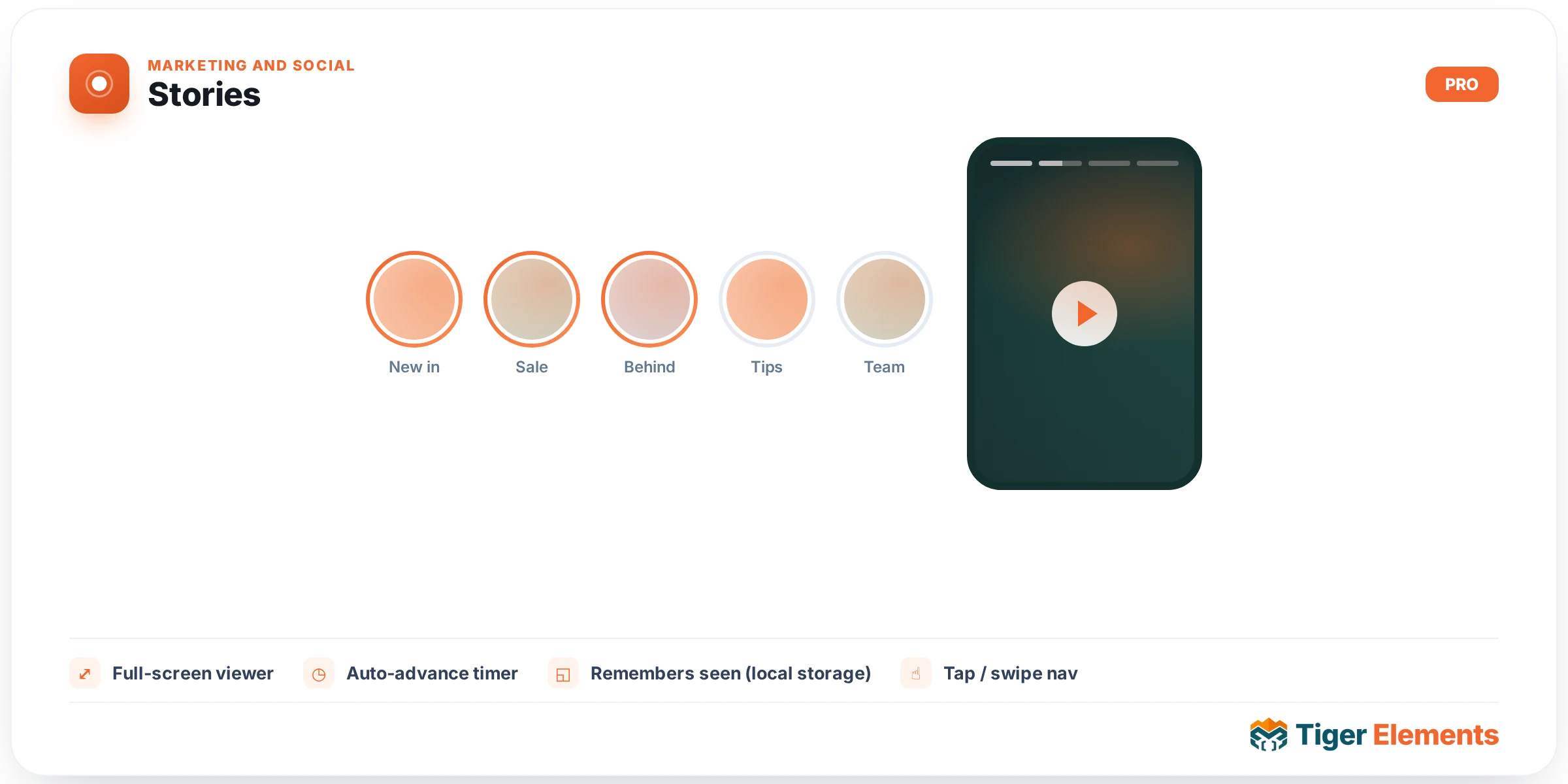 Stories — features & options