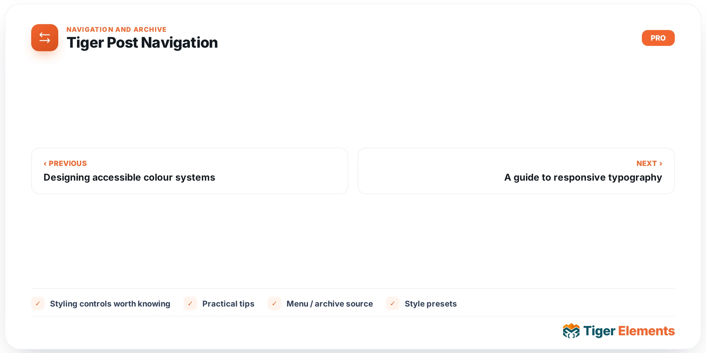 Tiger Post Navigation — features & options