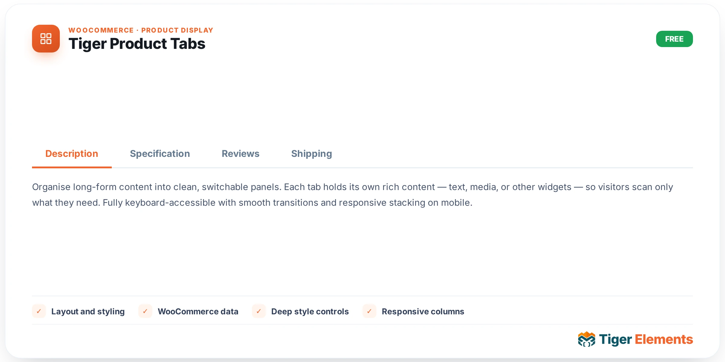 Tiger Product Tabs — features & options